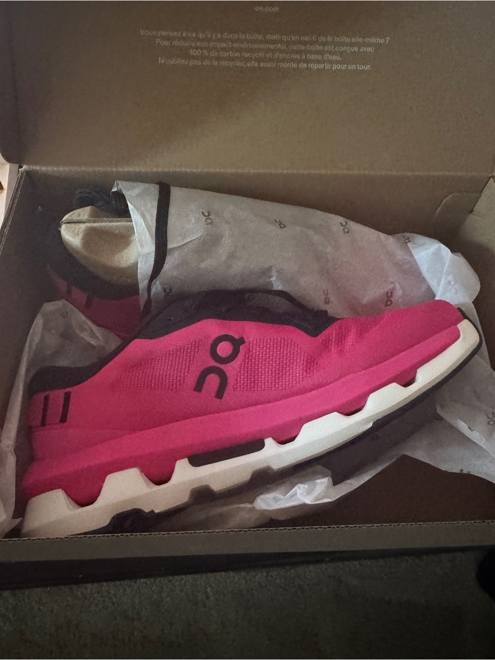 On Running Cloud Sneaker in Bright Pink and Black